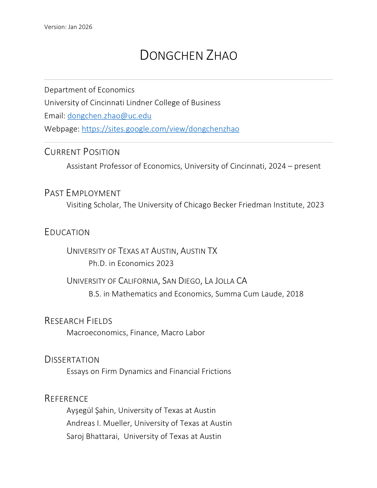 Dongchen Zhao CV page 1
